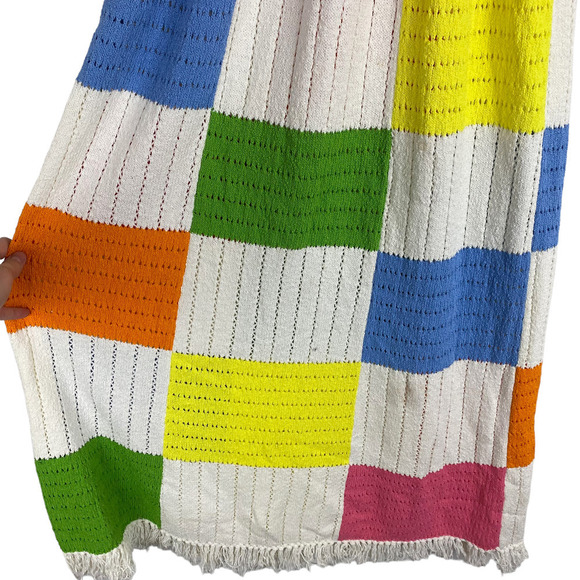 Vintage 1980s White Mock Neck Knit Patch Maxi Dress XS - Picture 3 of 6